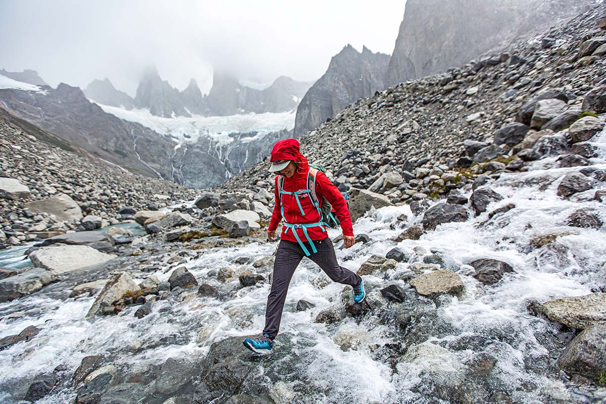 Walking across a river (The North Face Vectiv Fastpack Futurelight hiking shoes)